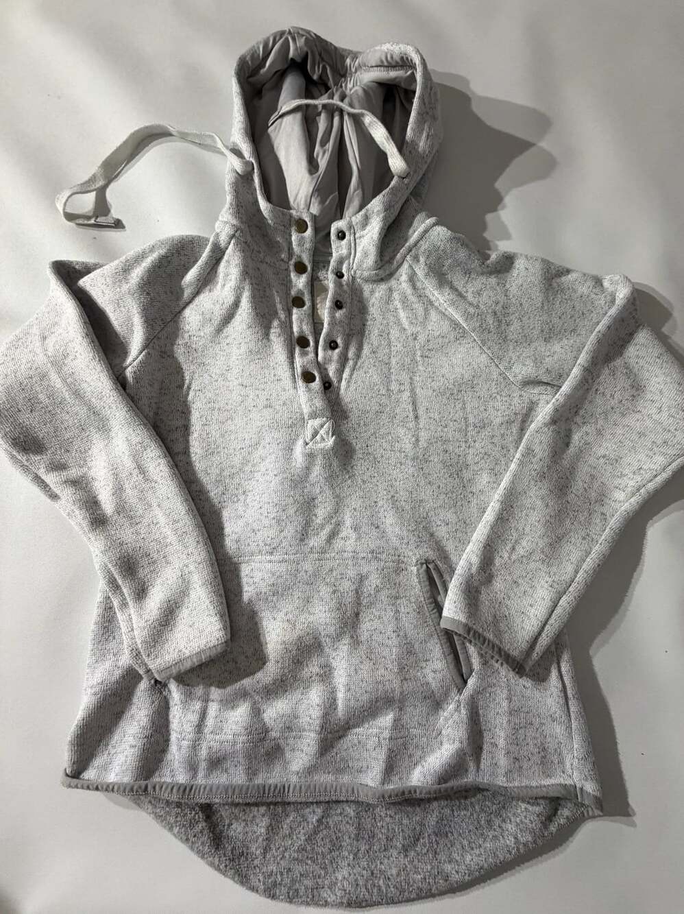Thread Supply S Grey Heather Hoodie Snap Button Cowl Neck Pullover Boho